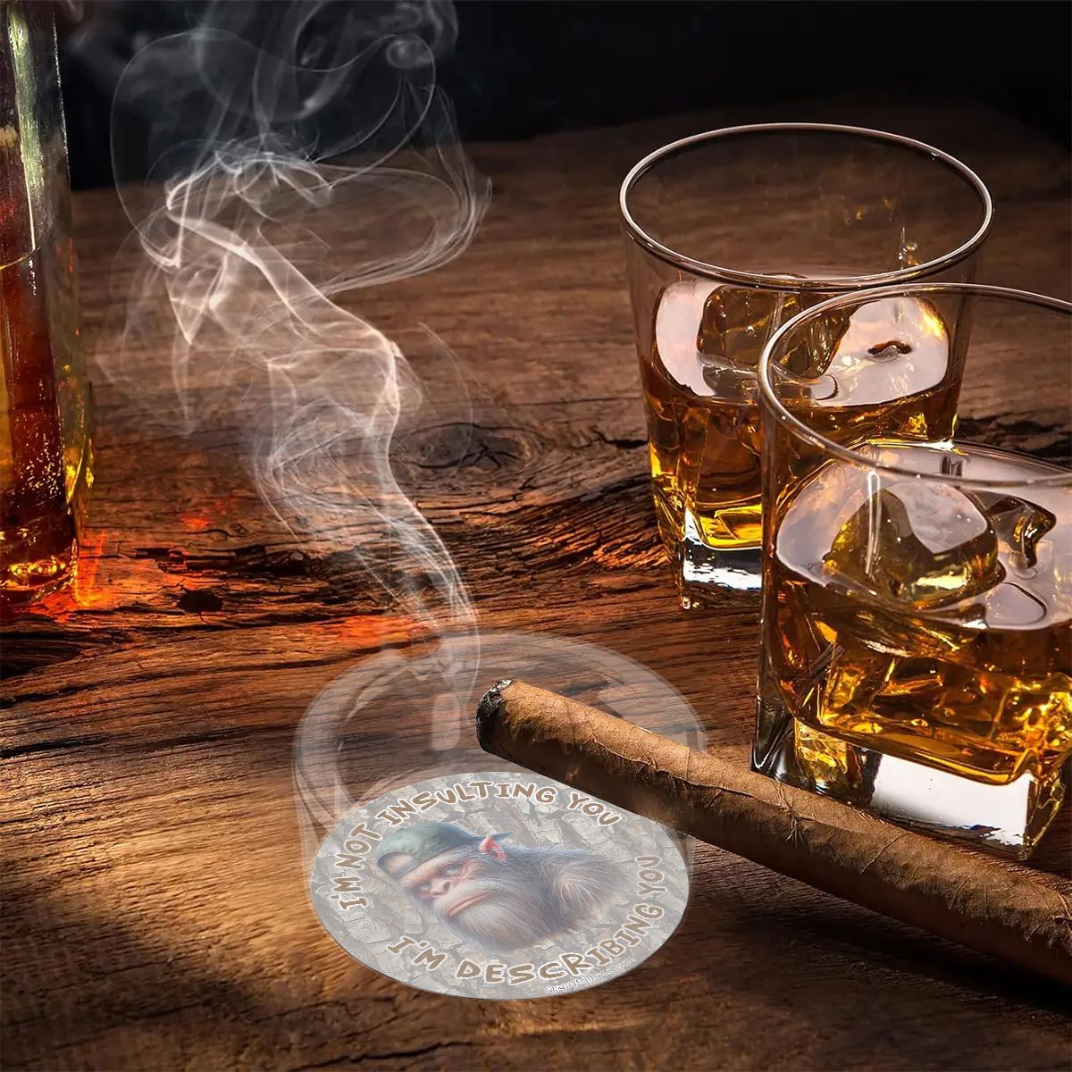 3 .3" Round, Lead Free Glass Ashtray - Bigfoot, Sasquatch "I'm not insulting you..."