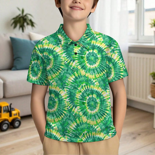 10 Tie Dye Designs, Kids Button Down Polo Shirt