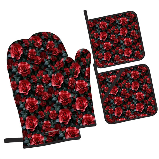 10 Beautiful Flower Designs, 4 Piece Oven Mitts / Pot Holder Sets
