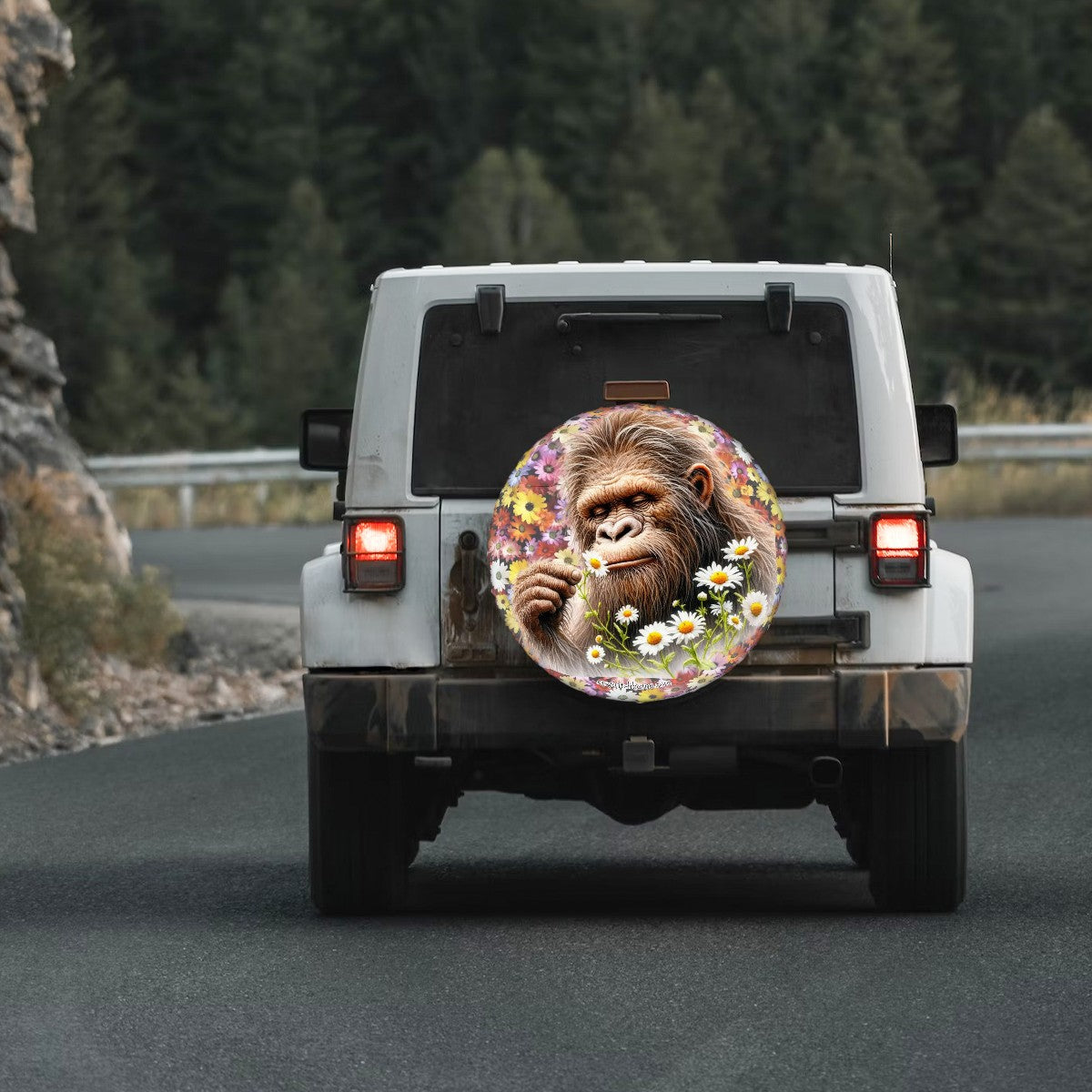 Flowers Sasquatch Bigfoot Tire Cover - Protect Your Spare with Style