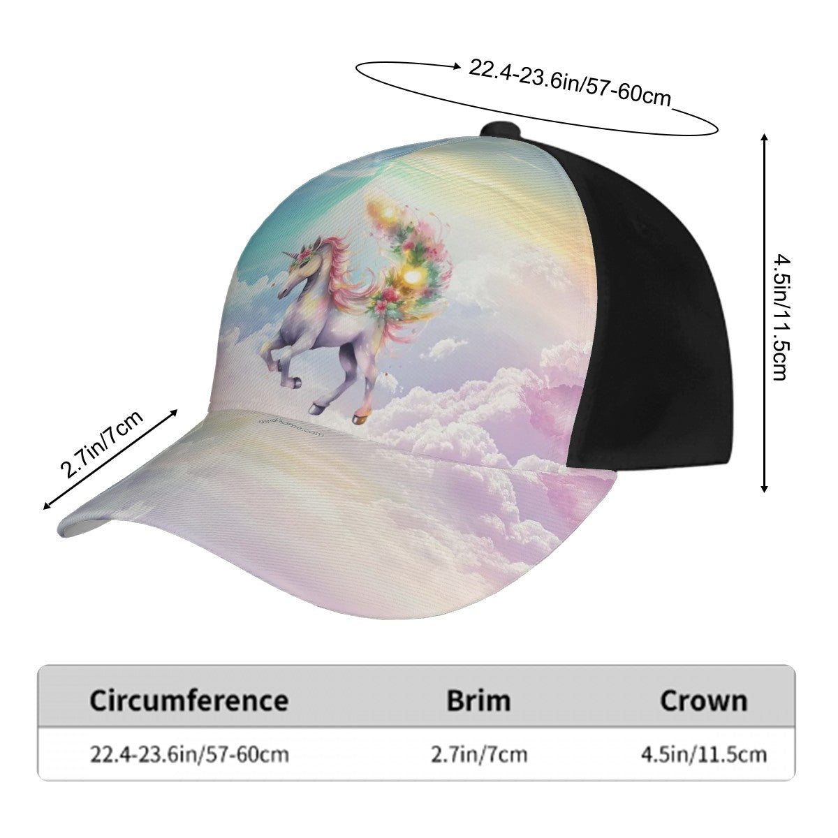 Unicorn on Rainbow clouds, Baseball Cap, Polyester Twill