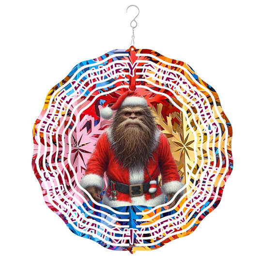 Santa Sasquatch, Bigfoot, US Made Hanging Metal 3D Wind Spinner, Ornament