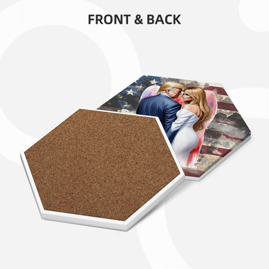 Donald Trump Themed, Hexagon Ceramic Coasters Set of 6