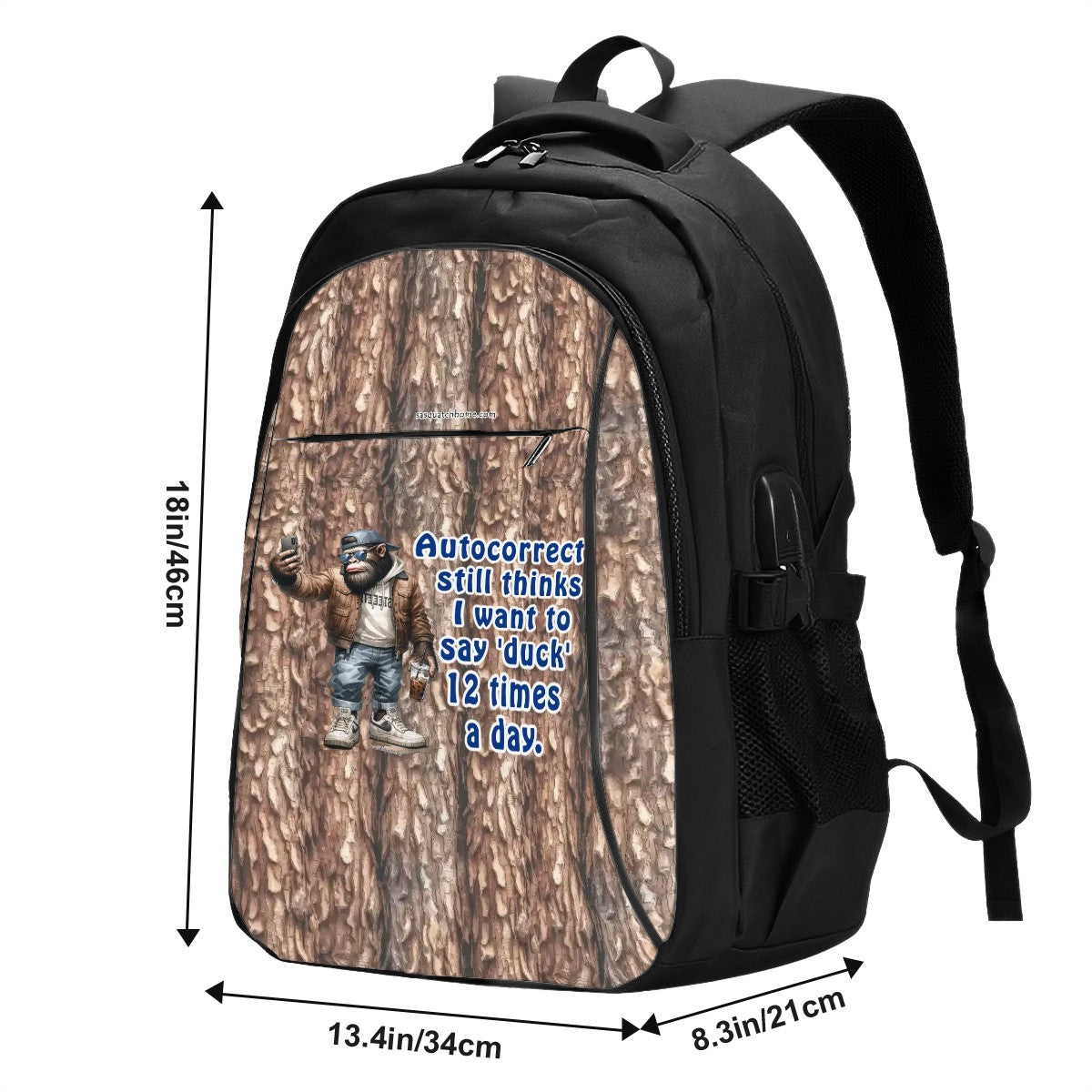 Bigfoot / Sasquatch "Autocorrect..", Large Capacity, Oxford Travel, Laptop Bag with USB Charger