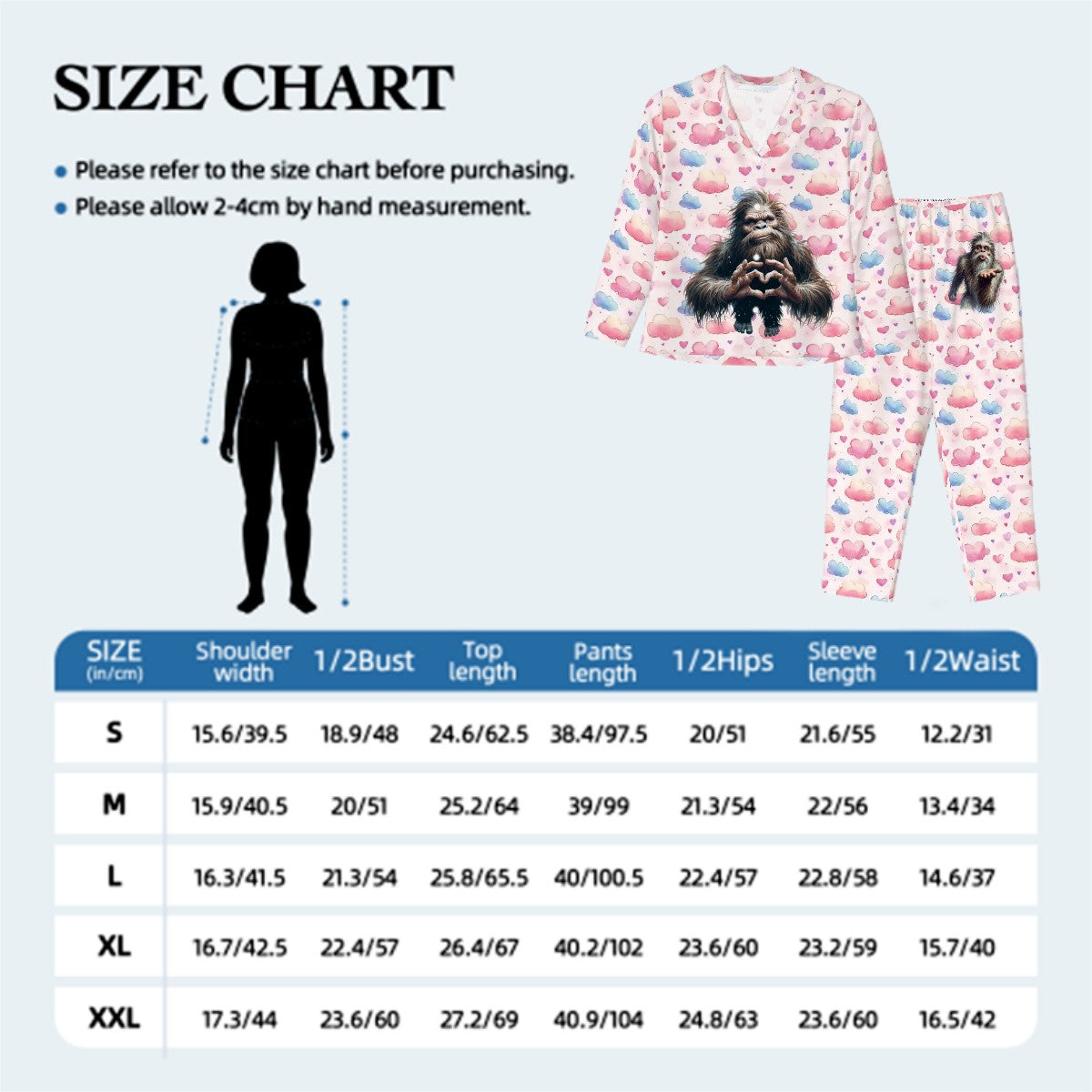 Bigfoot Sasquatch Love Women’s Long Sleeved Pajama Set