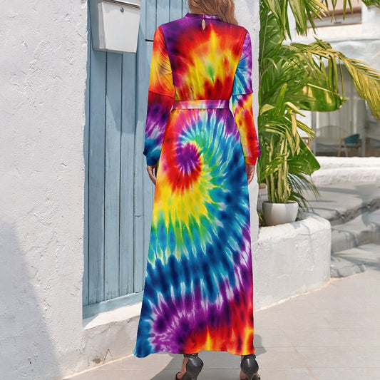 Women’s Polyester Turtle Neck Long Dress - 19 Tie Dye Designs