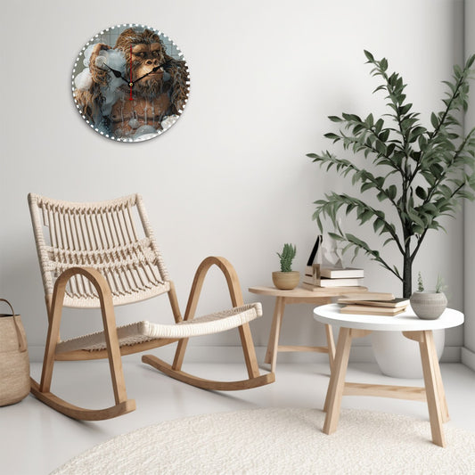 Bigfoot Sasquatch Bath, Wooden Wall Clock