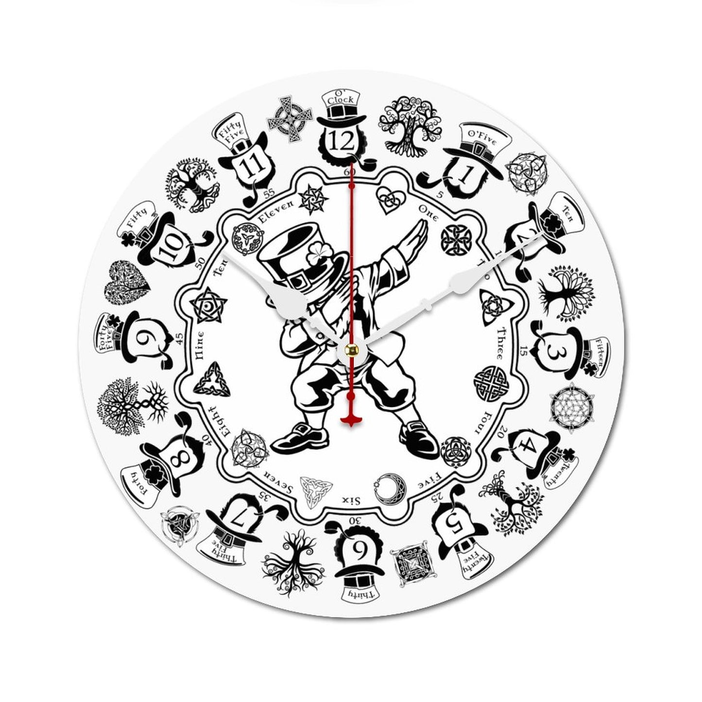 St Patrick, Irish, Wooden Wall Clock - Leprechaun Dab