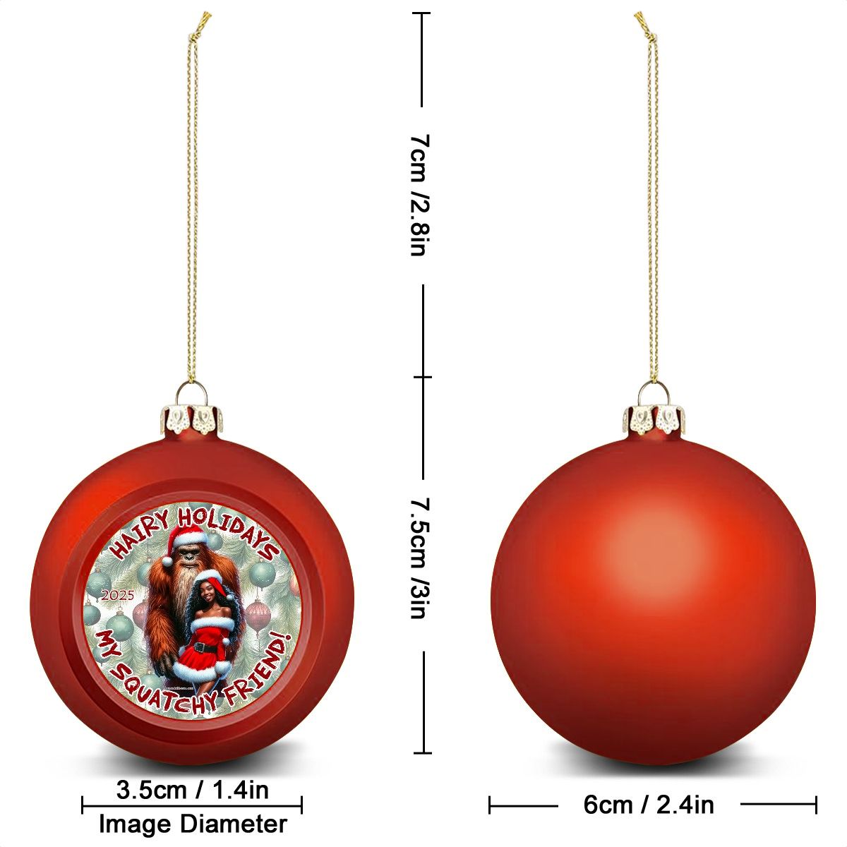 Sasquatch Santa & Sexy Gal Christmas Ball Ornaments