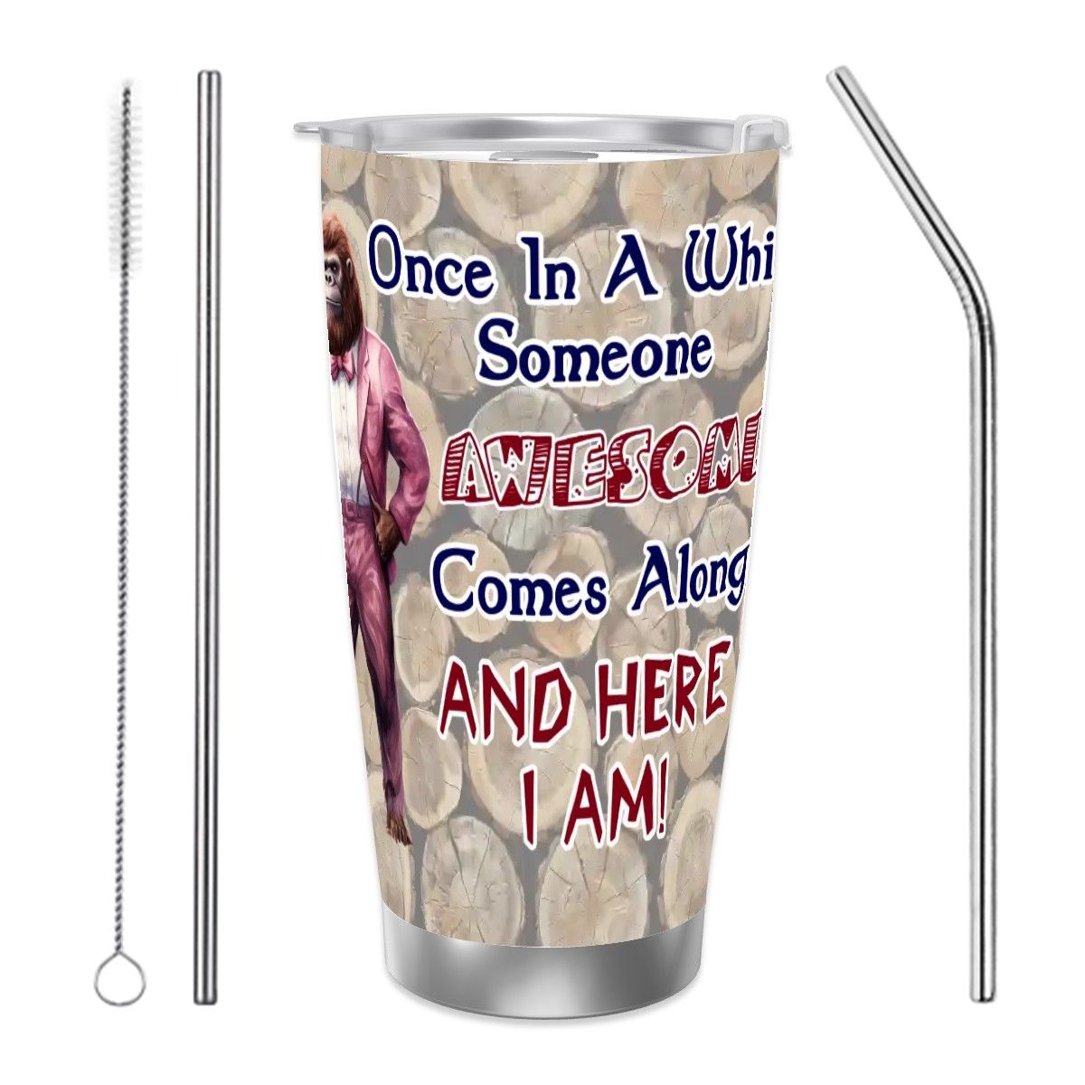 Sasquatch "Once in a while", Themed 40 oz Travel Coffee Mug with a Straw