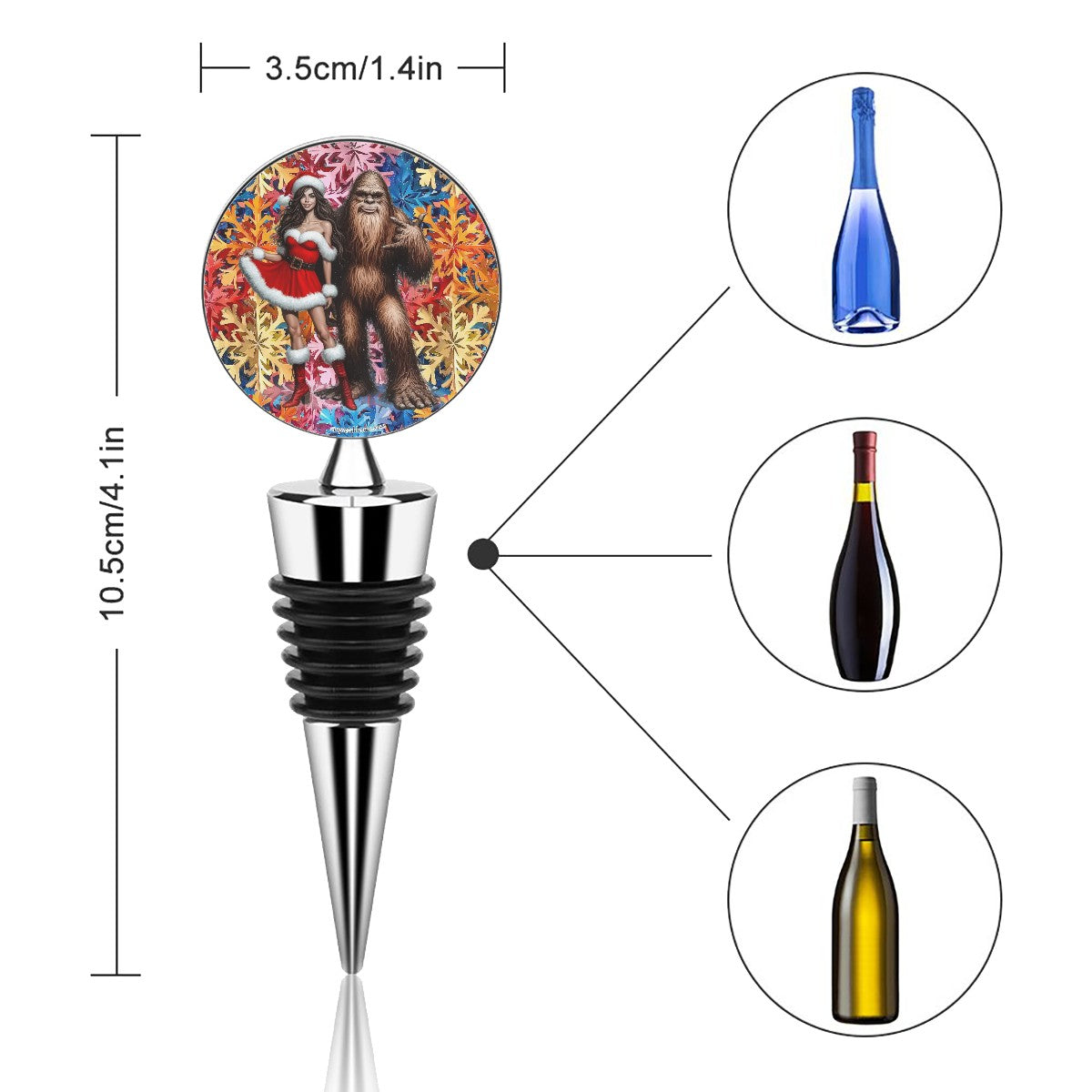 Christmas Bigfoot / Sasquatch with Gal 2, Wine Bottle Stopper