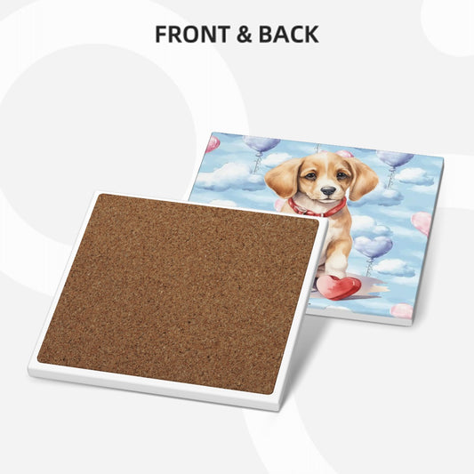 Puppy Love Theme, 6 Ceramic Coasters w metal stand