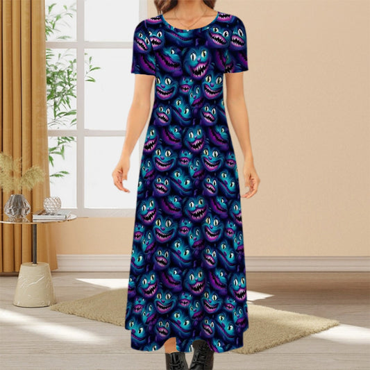 Cheshire Cat Crew Neck Short Sleeve Maxi Dress