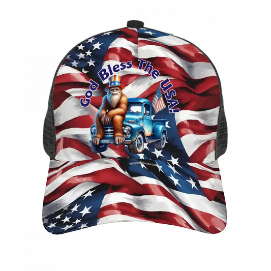 Bigfoot, Sasquatch, "God bless the USA" Baseball Cap, Polyester Twill