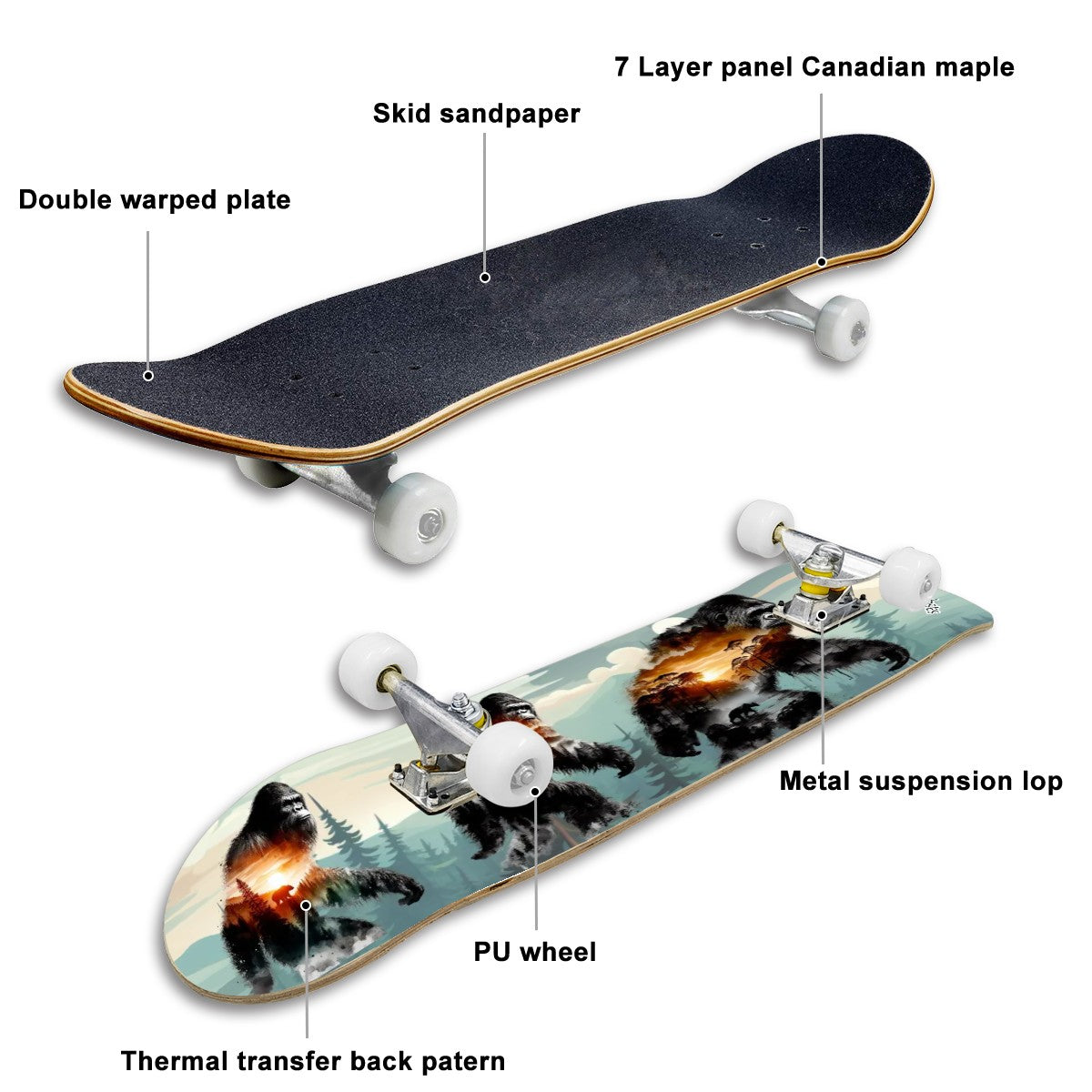 Sasquatch Landscapes, High Density 7 Layer Skateboard, Made In USA