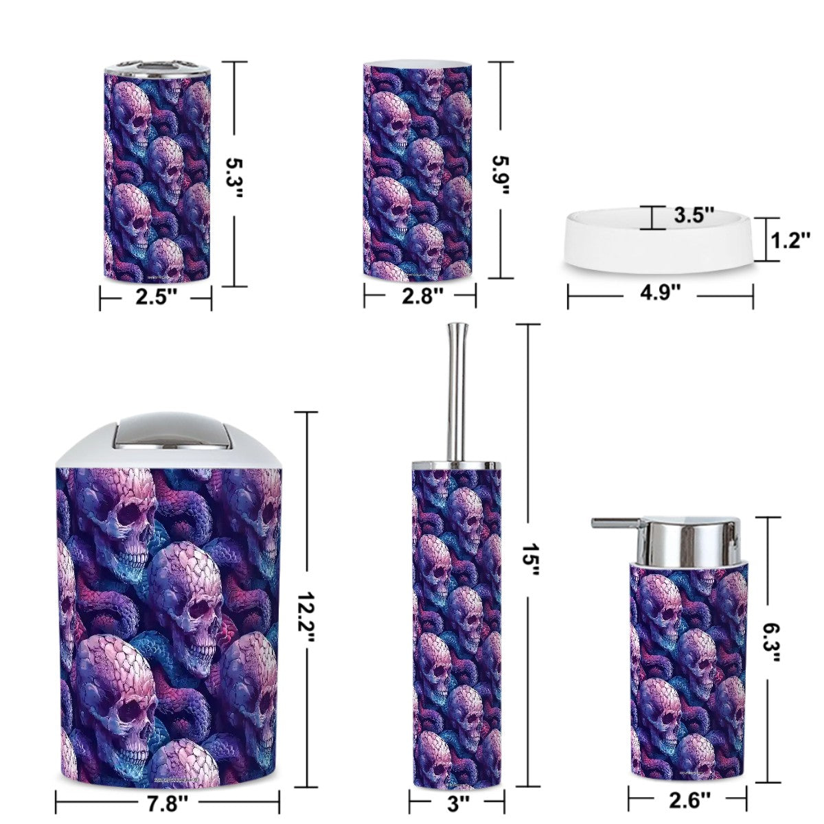 Skulls, 5 Piece Bathroom Décor Set