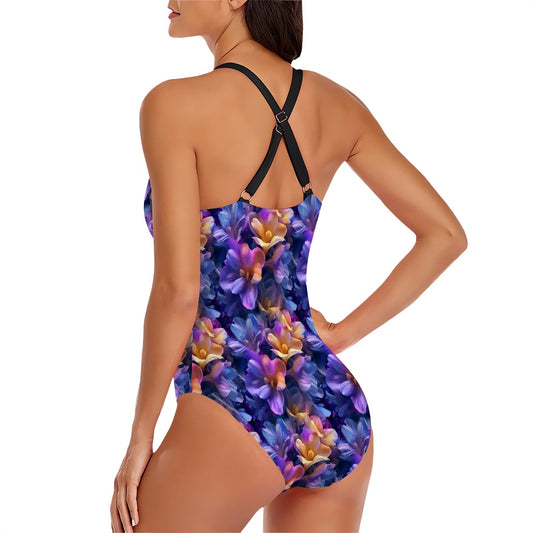 10 Beautiful Flower Designs, Cross-Back One Piece Swimsuit