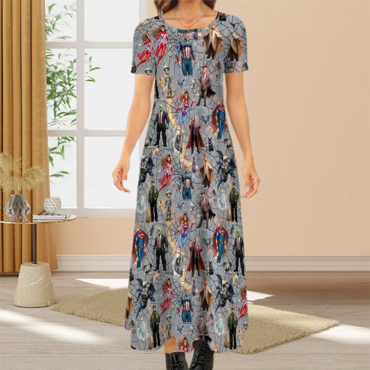 Tump Themed Crew Neck Short Sleeve Maxi Dress