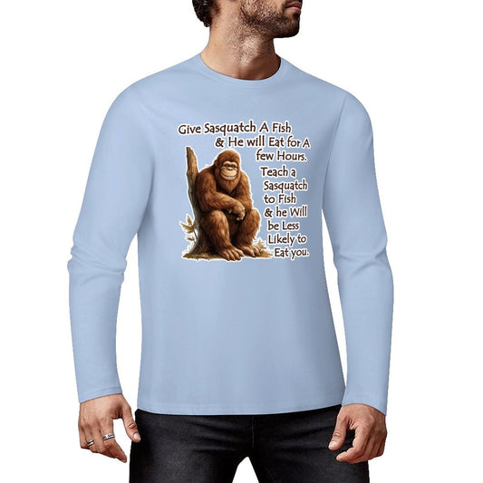 Bigfoot - Sasquatch "Give Sasquatch A Fish..", Cotton Unisex Long Sleeve T-shirt