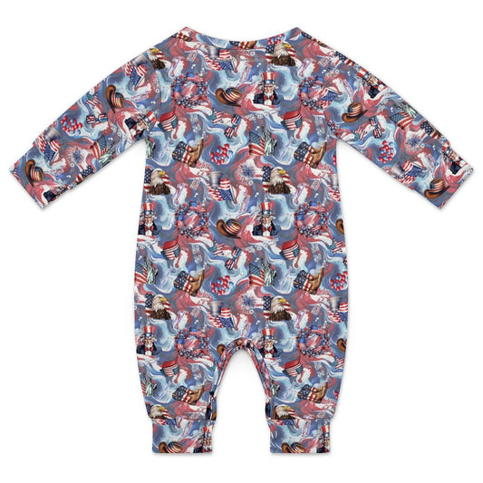 8 Patriot Designs, Long Sleeve Baby / Toddler Romper, Faux Cotton
