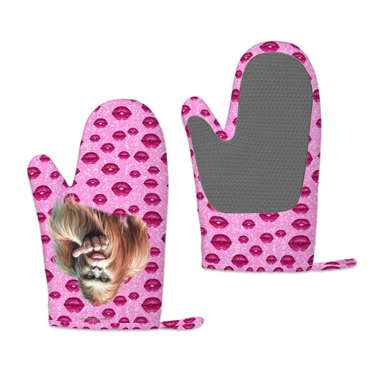 Set of 2 Silicone Heat Resistant Oven Mitts - Bigfoot, Sasquatch Blow Kiss