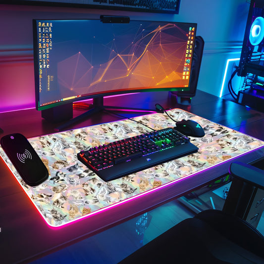 10 Animal Designs, Wireless Charging Gaming Mouse Pads / Mat With Lights - 2 Sizes