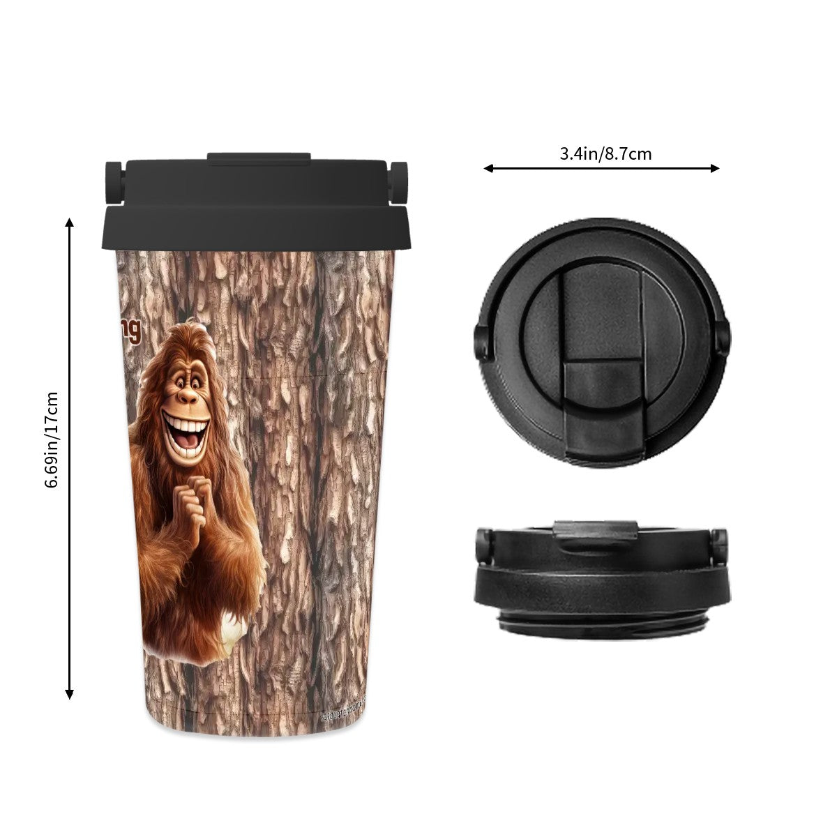 Bigfoot / Sasquatch "Good morning..", 17 oz Insulated Coffee Mug with Lid & Carrying Handle