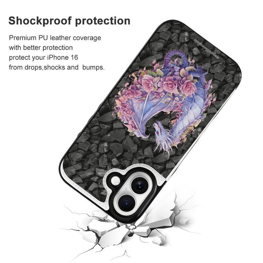 Floral Dragon, iPhone 16 Faux Leather Wallet Case