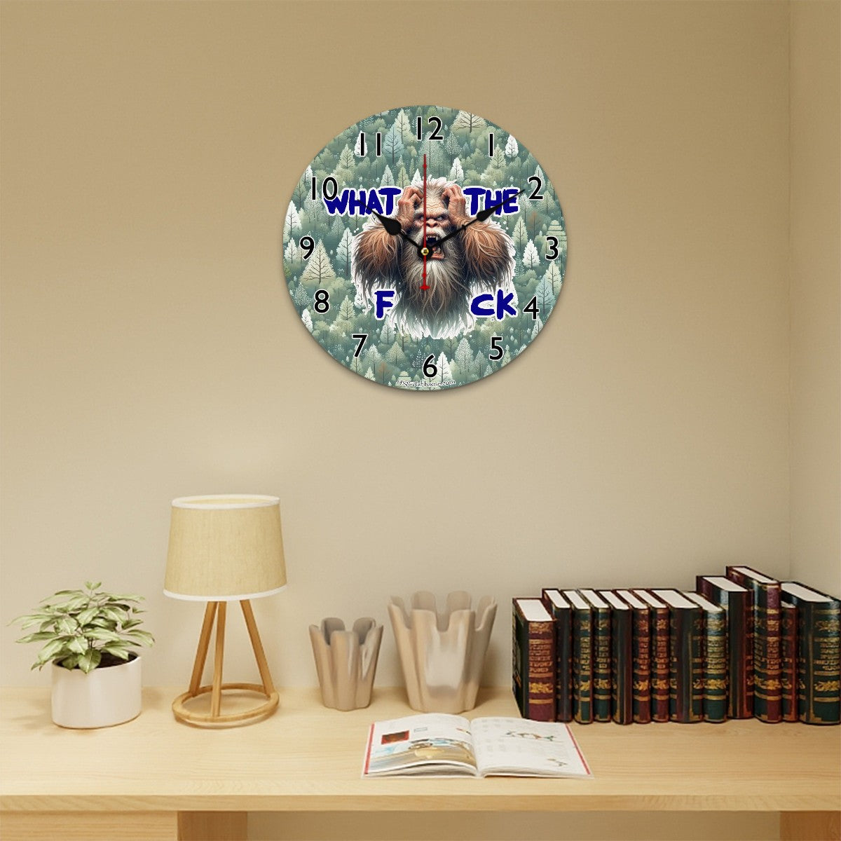 Bigfoot, Sasquatch, "What The F_ck!" Wooden Wall Clock