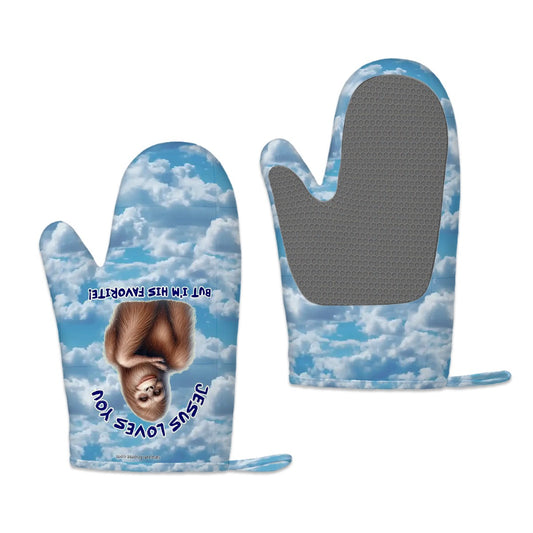 Set of 2 Silicone Heat Resistant Oven Mitts - "Jesus Loves You..."