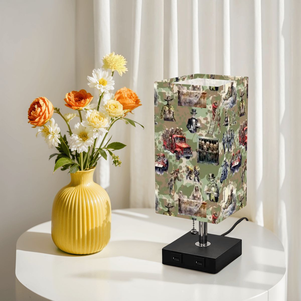 Zombie, Square Table Lamp with USB Ports, Charger