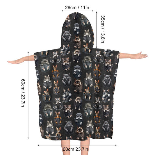 Kitties in Pockets -Hooded Terry Cloth Pullover Towel for Kids, Children
