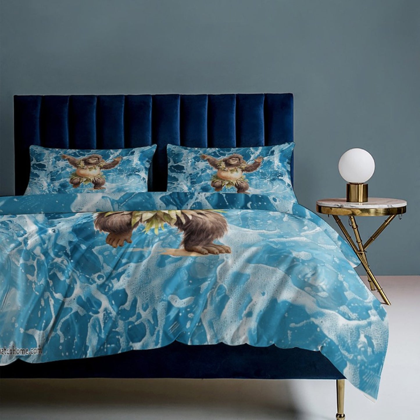 Sasquatch Hula On the Beach 3-Piece Bedding Set-90"x90"/ 229x229cm (Dual-sided Printing)