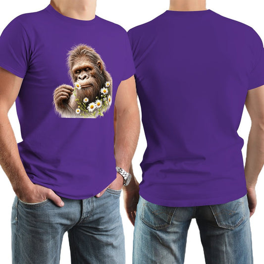 Bigfoot, Sasquatch, Daisies, Short Sleeve Cotton T-shirt