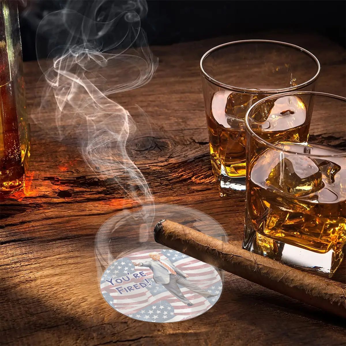 3 .3" Round, Lead Free Glass Ashtray - Donald Trump, "You're Fired"