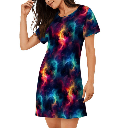 12 BEAUTIFUL Outer Space Designs, Women’s Loose Fit Short Sleeve Night Gown