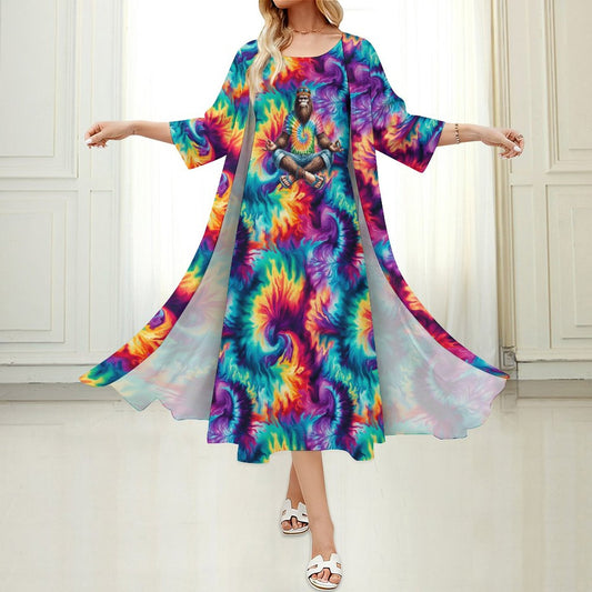 Hippie Bigfoot Sasquatch, Women’s Long Dress with Cardigan