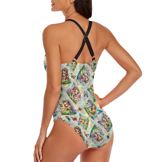 5 Fairy Designs, Cross-Back One Piece Swimsuit