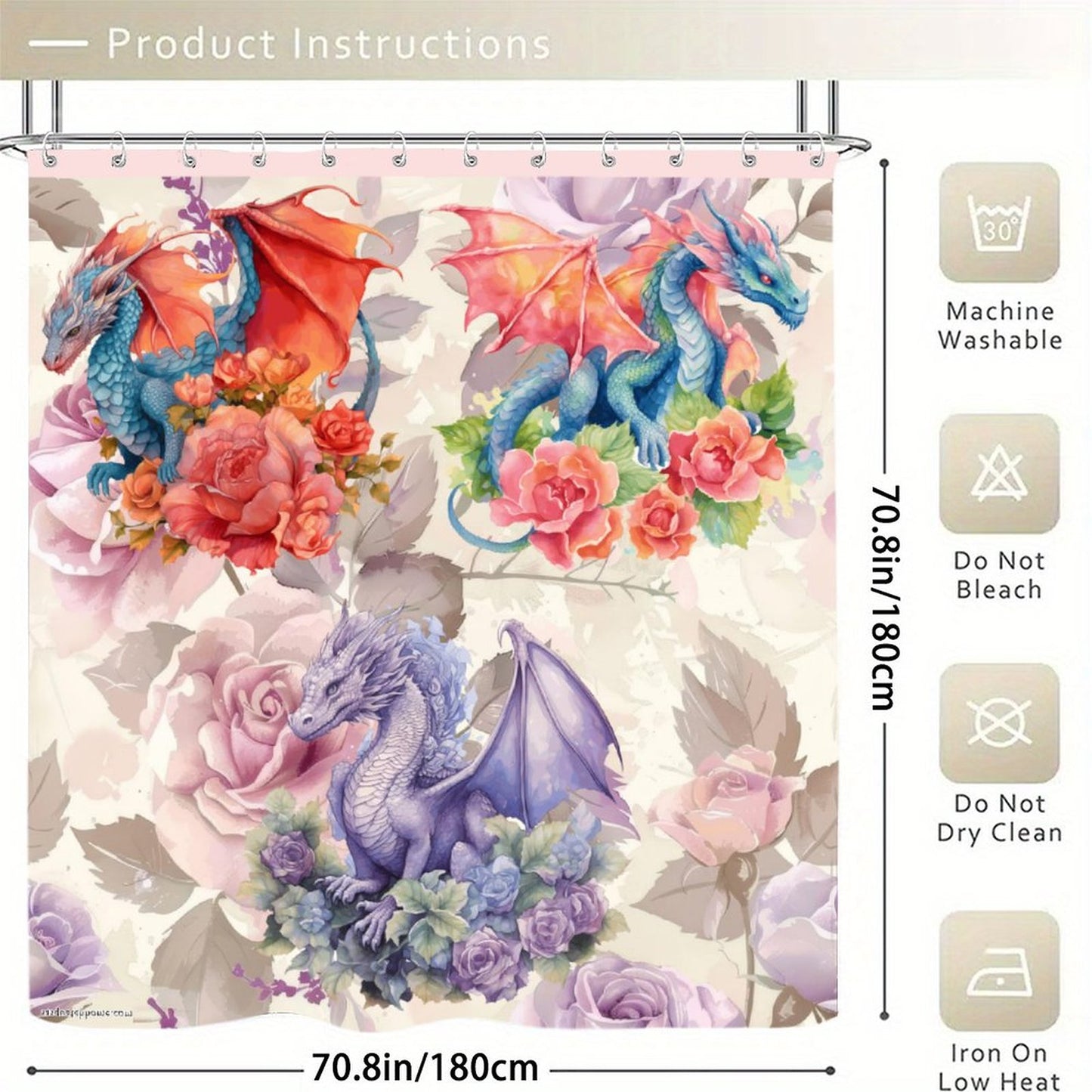 Dragon Fantasy Waterproof Shower Curtain