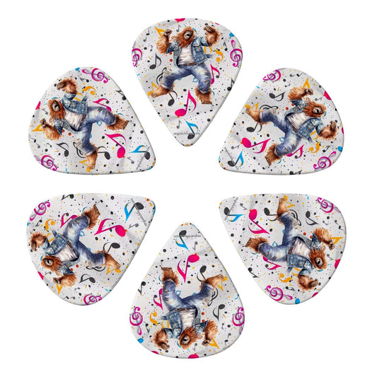 6 Guitar Picks with Keychain Snap Case- Dancing Sasquatch Bigfoot – 3 Thicknesses