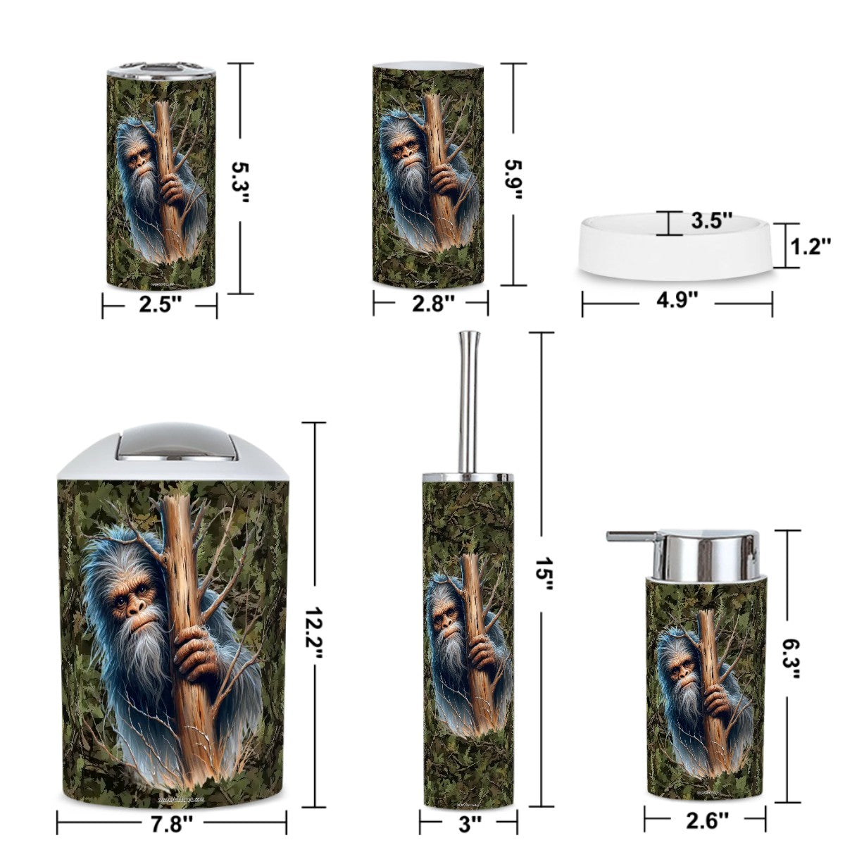 Bigfoot / Sasquatch Hiding, 5 Piece Bathroom Décor Set