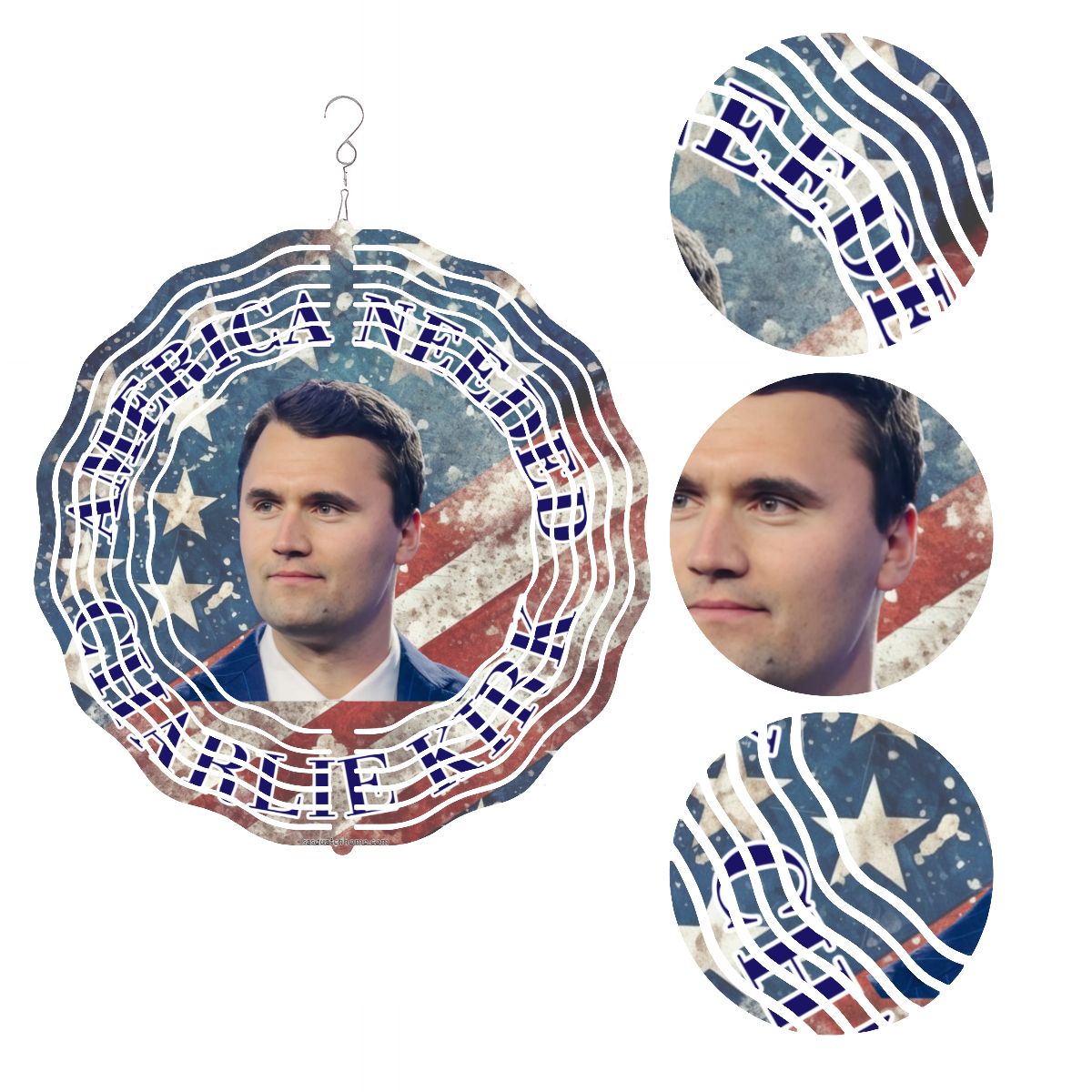 Charlie Kirk, US Made Hanging Metal 3D Wind Spinner, Ornament