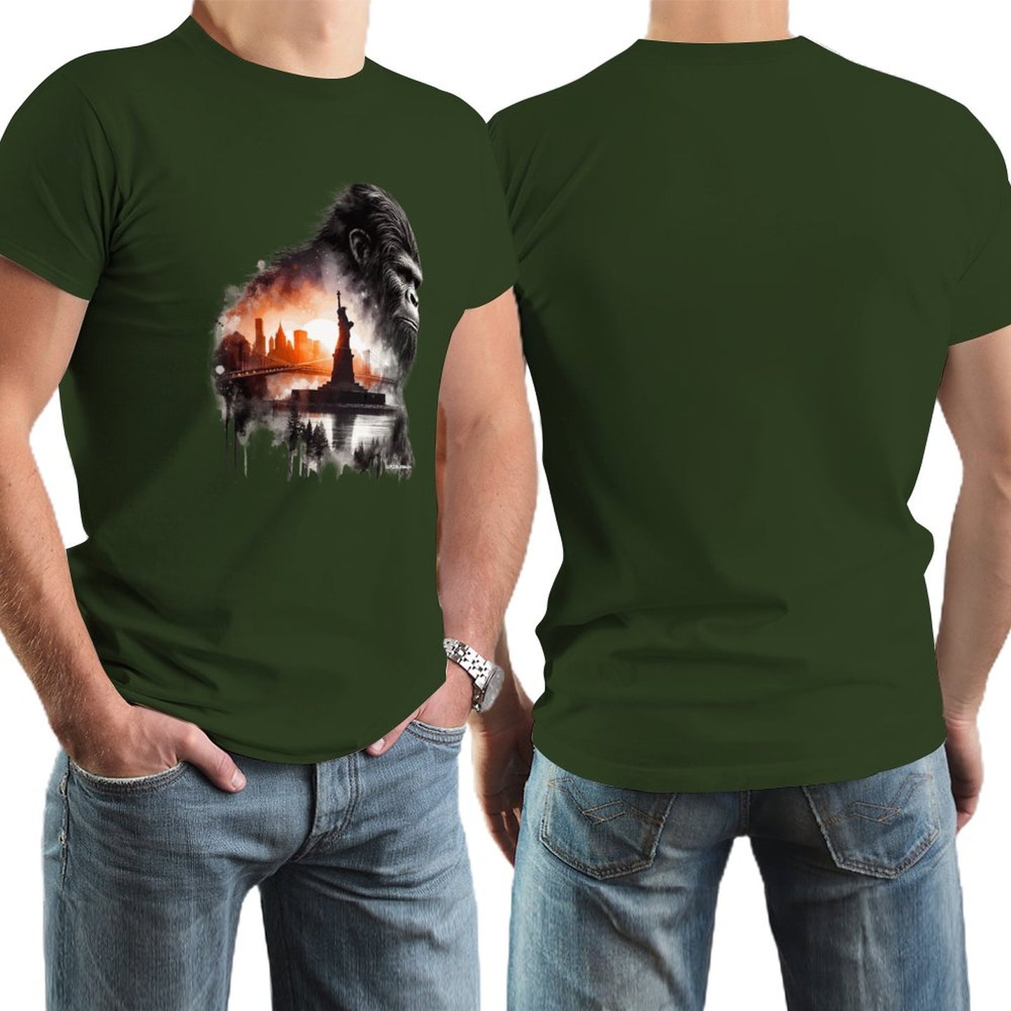 Bigfoot, Sasquatch, Statue of Liberty, Short Sleeve Cotton T-shirt