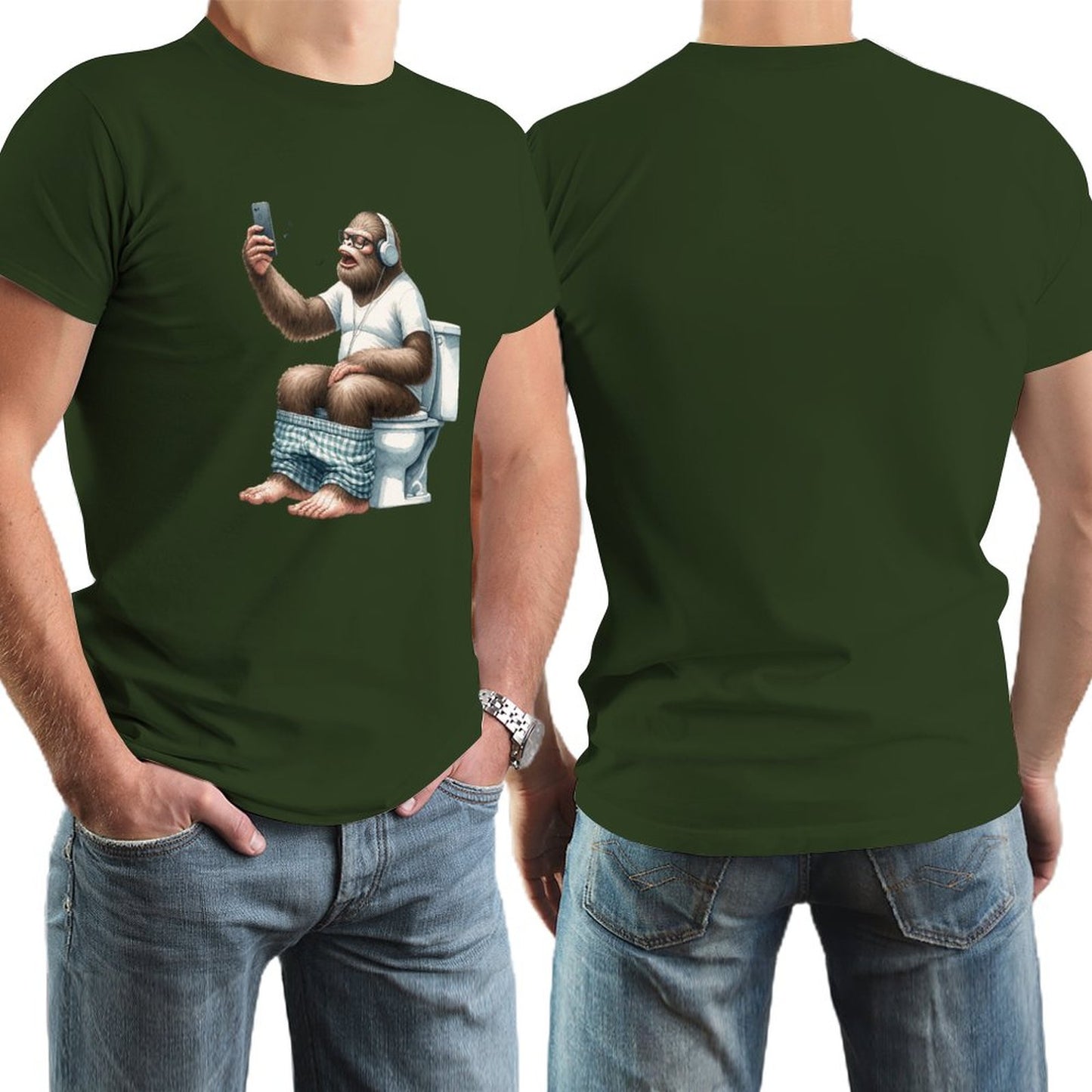 Sasquatch, Bigfoot on Toilet -Short Sleeve Cotton T-shirt Men