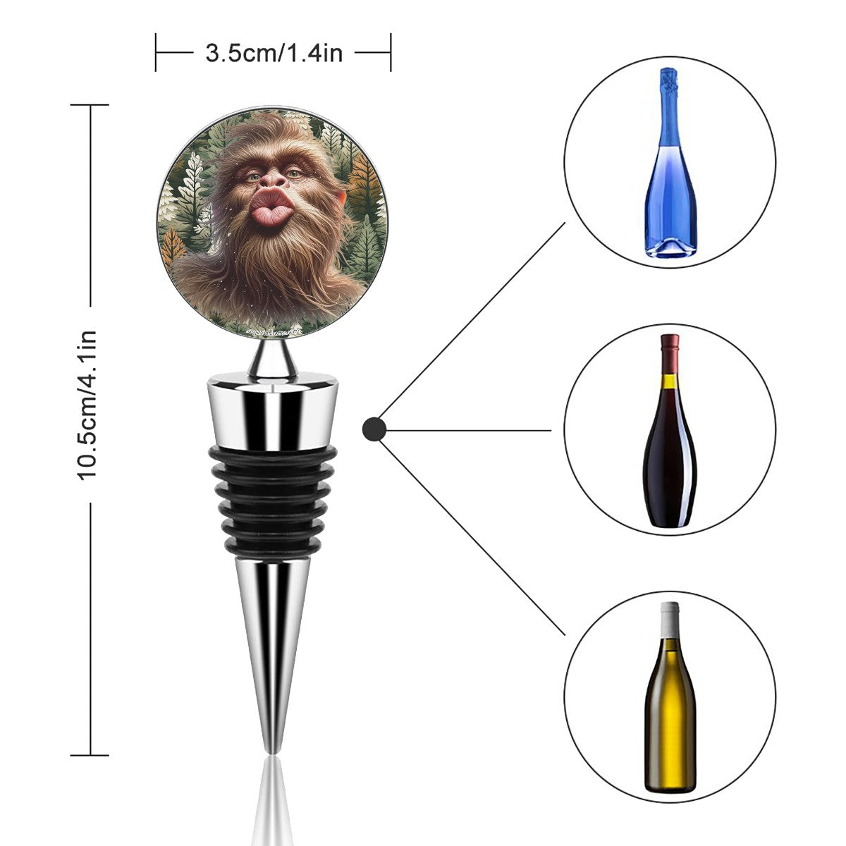 Bigfoot / Sasquatch Kissy Face, Wine Bottle Stopper