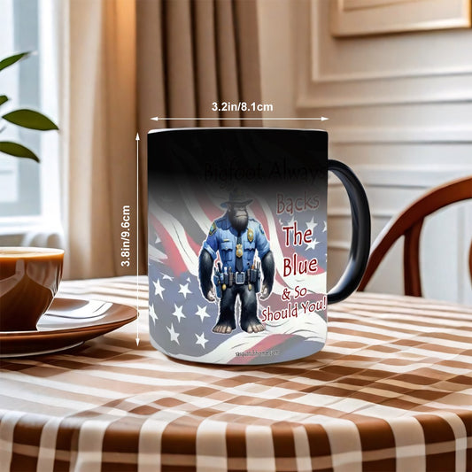 Sarcastic Sasquatch, "Back the Blue" Color Changing 11oz Mug, Color Changing 11oz Mug, Coffee Cup
