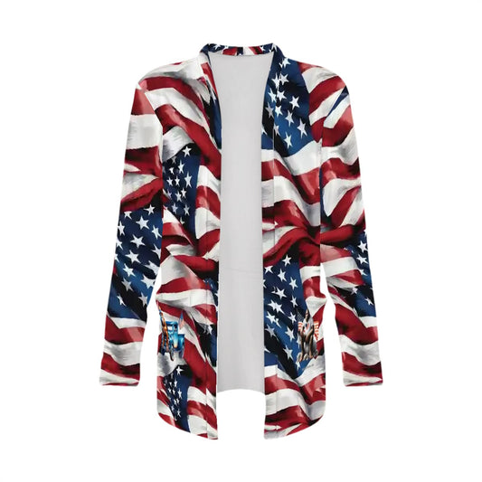 US Flag, Women's Long-Sleeved Cardigan