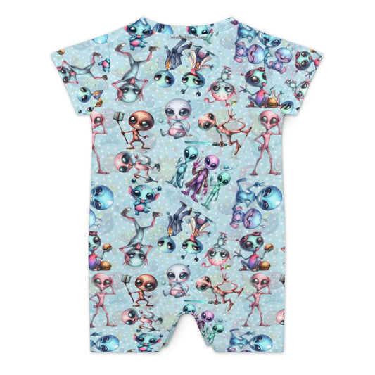 6 Alien Designs, Faux Cotton Short Sleeve Baby Bodysuit Romper