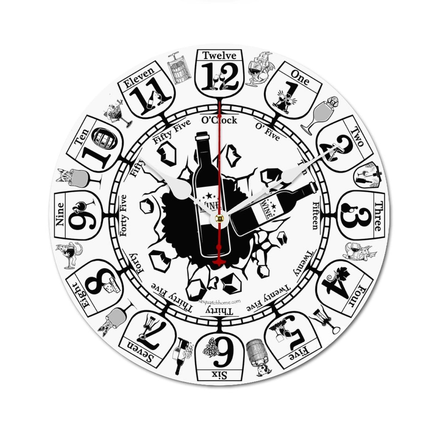 a Wine Lovers Wooden Wall Clock without Scale