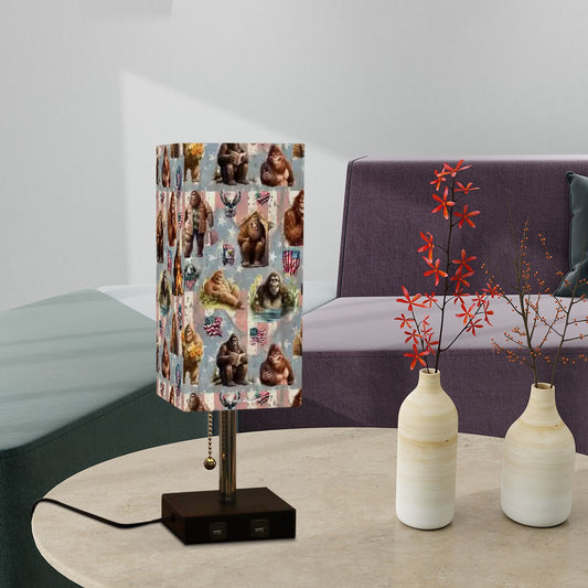 20 Bigfoot / Sasquatch Designs, Square Table Lamp with USB Ports, Charger